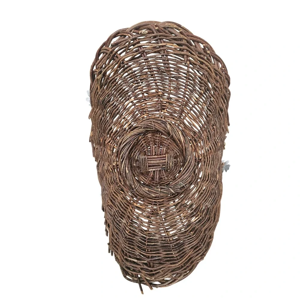 Woven Grapevine Wicker Harvest Basket Large Brown Metal Oak Branch Handle 29in